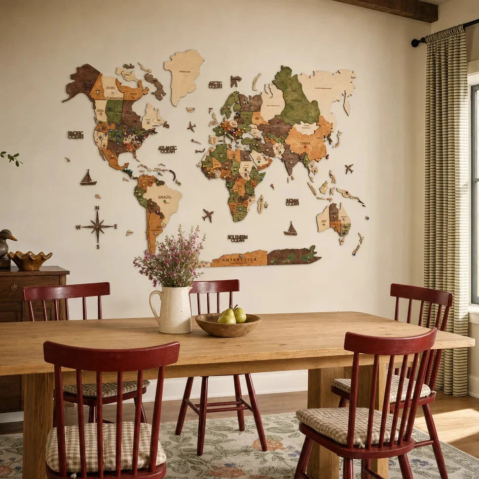 3D Wooden World Map, Nature