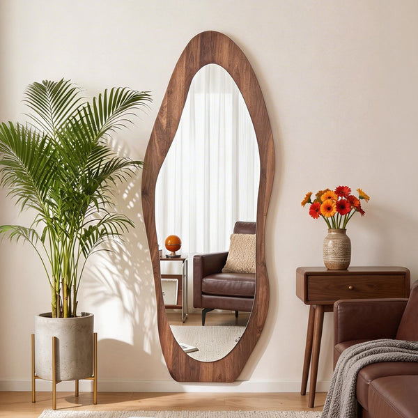 Wooden Frame Full Length Mirror with Mirror Base